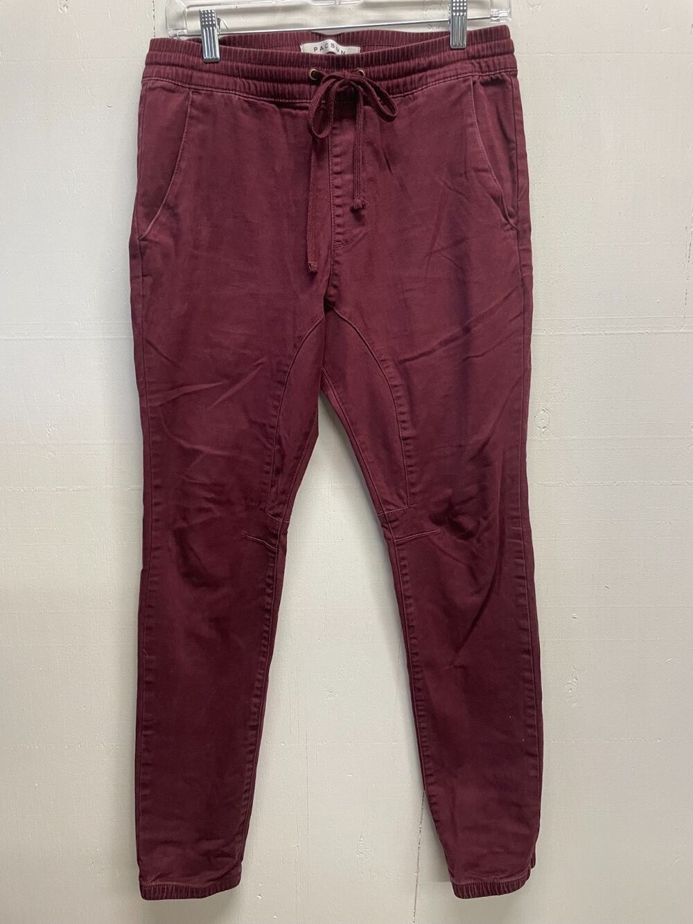 Pacsun Men's Jogger Pants With Drawstring Size Small Maroon Elastic Waist Cuffed